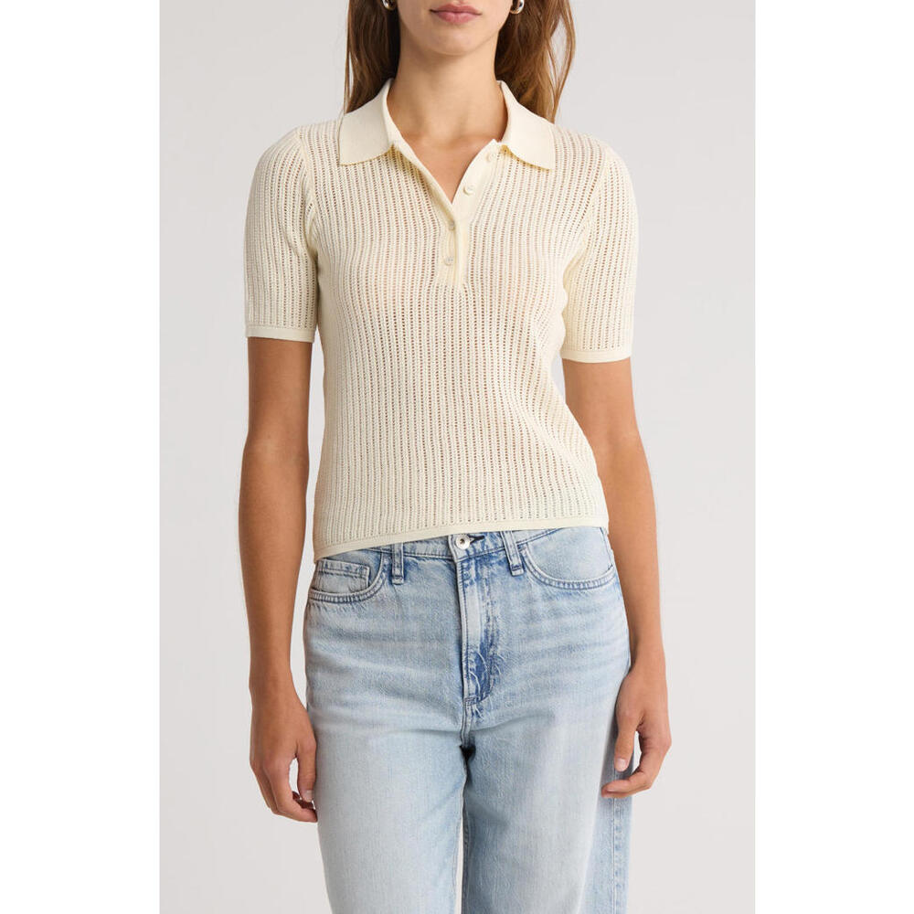 NWT! rag & bone Vivi Open Stitch Polo Cream Size XS - Picture 1 of 7